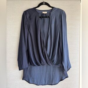 Urban Outfitters Navy Draped Tie-Front Blouse